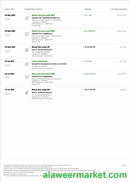 India PayTM Payments Bank account statement Word and PDF template, 3 pages, 3 page